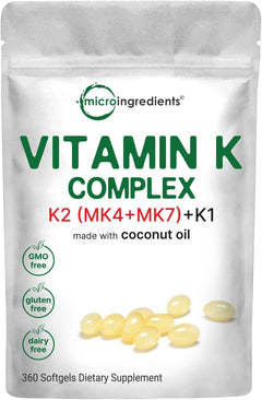 VITAMINA K2 Mk7 Mk4 1500 MCG 360 CAPSULAS SIN GMO MICROINGREDIENTS