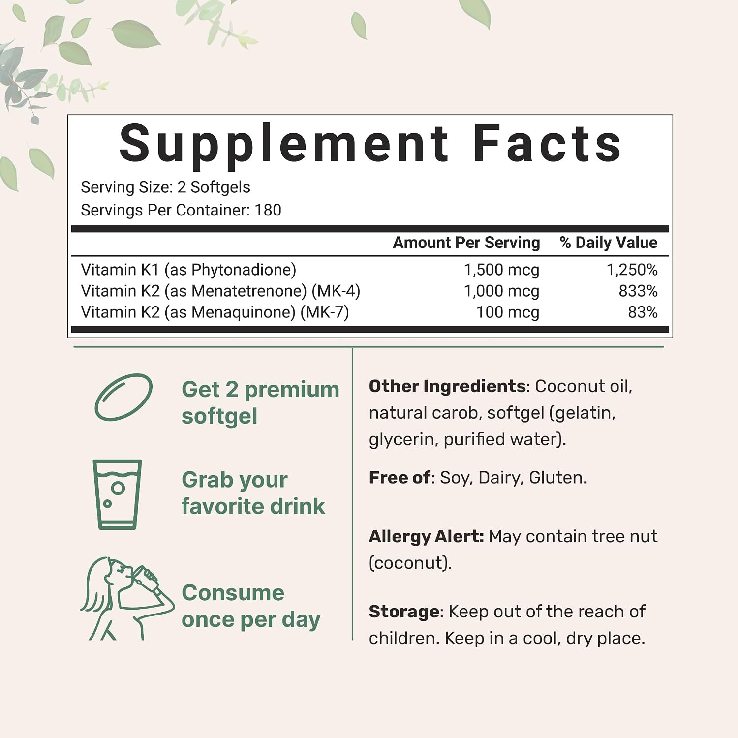 VITAMINA K2 Mk7 Mk4 1500 MCG 360 CAPSULAS SIN GMO MICROINGREDIENTS