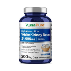 WHITE KIDNEY BEAN BLOQUEADOR DE CARBOHIDRATOS 24,000 MG 200 CAPSULAS VEGETALES SIN GMO NUSAPURE