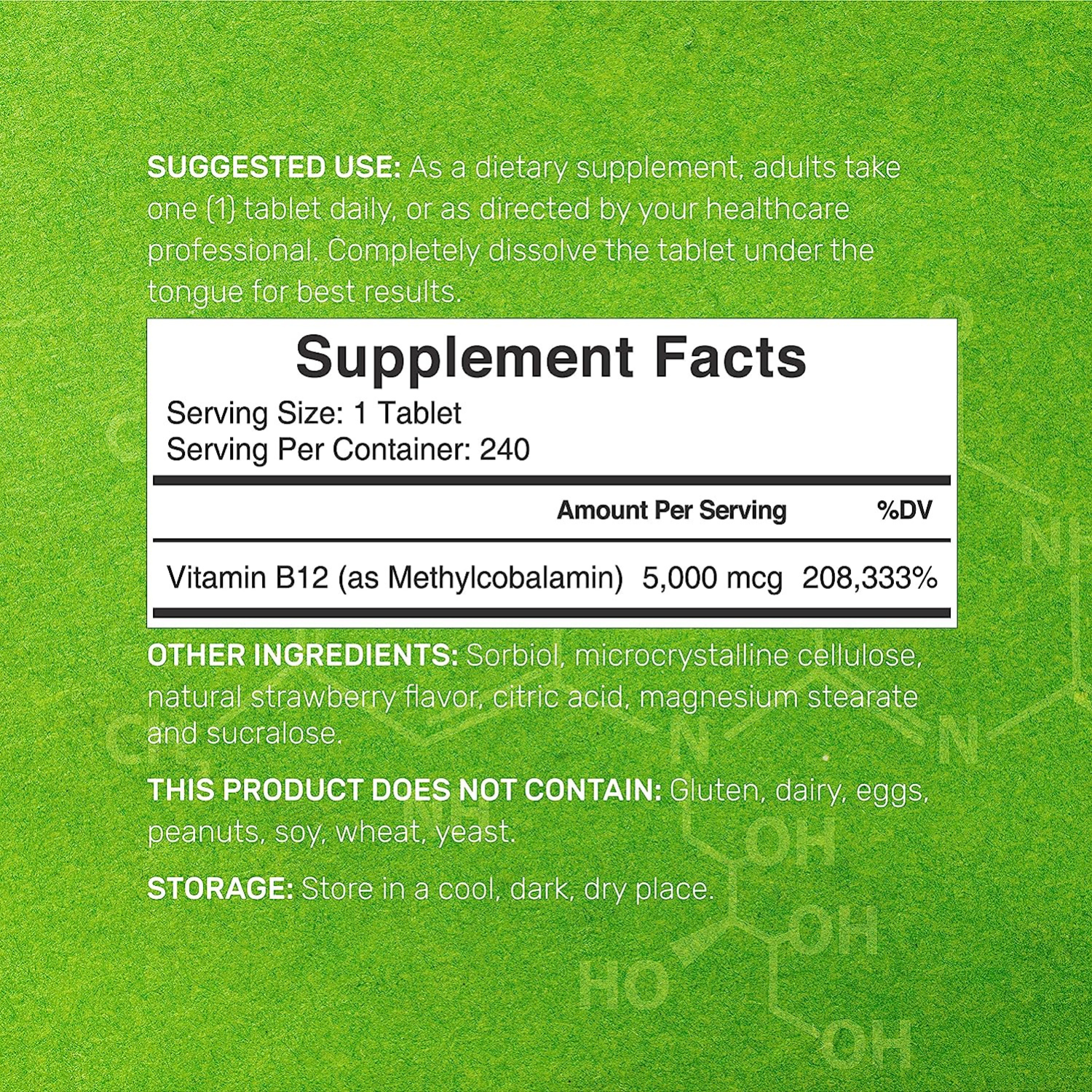 VITAMINA B12 SUBLINGUAL 5000 MCG 240 TABLETAS SIN GMO DEAL SUPPLEMENTS
