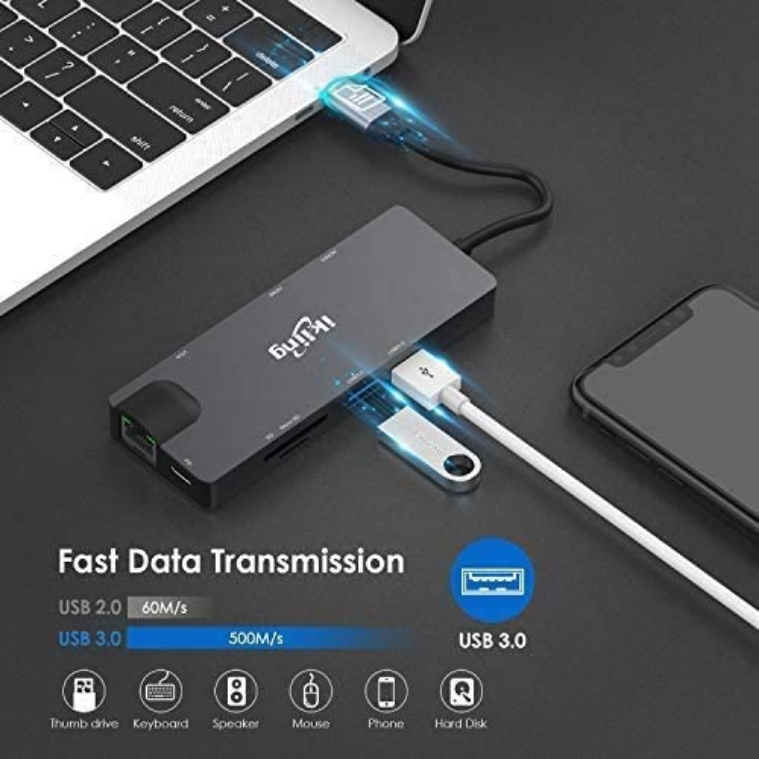 ADAPTADOR HUB TIPO C IKLING 9 EN 1