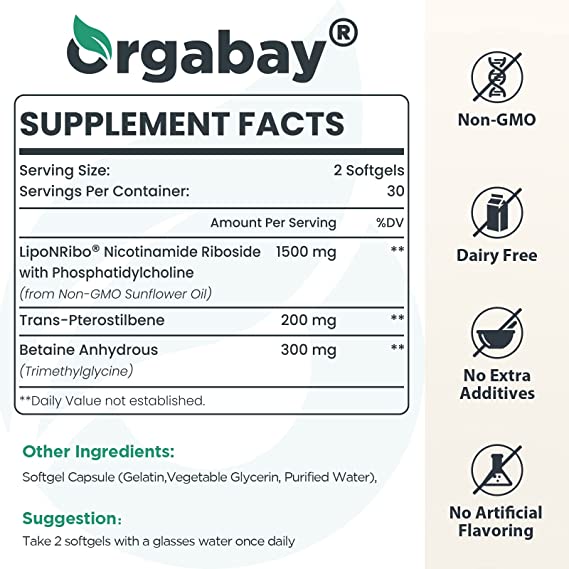 NICOTINAMIDA RIBOSIDE LIPOSOMAL  2,000 MG 60 CAPSULAS BLANDAS ORGABAY