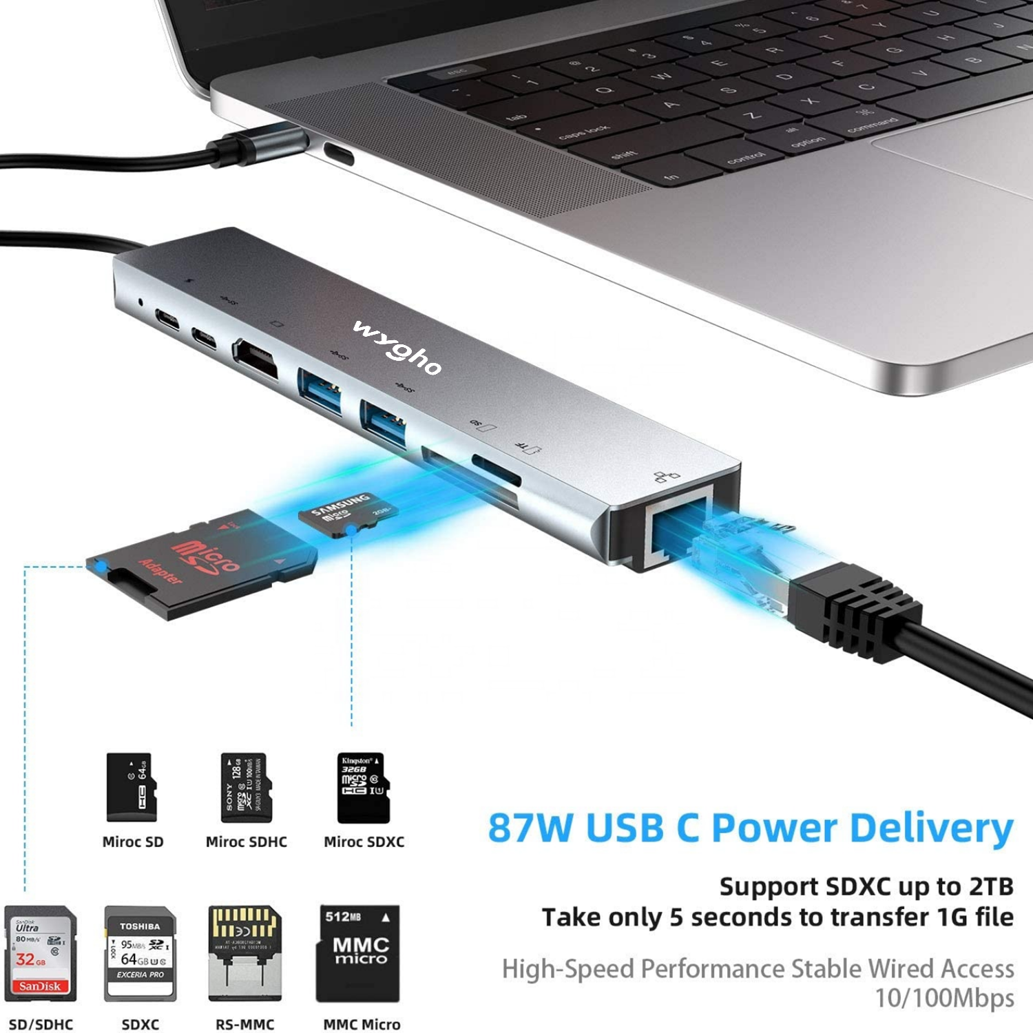 ADAPTADOR HUB TIPO C WYGHO 8 EN 1