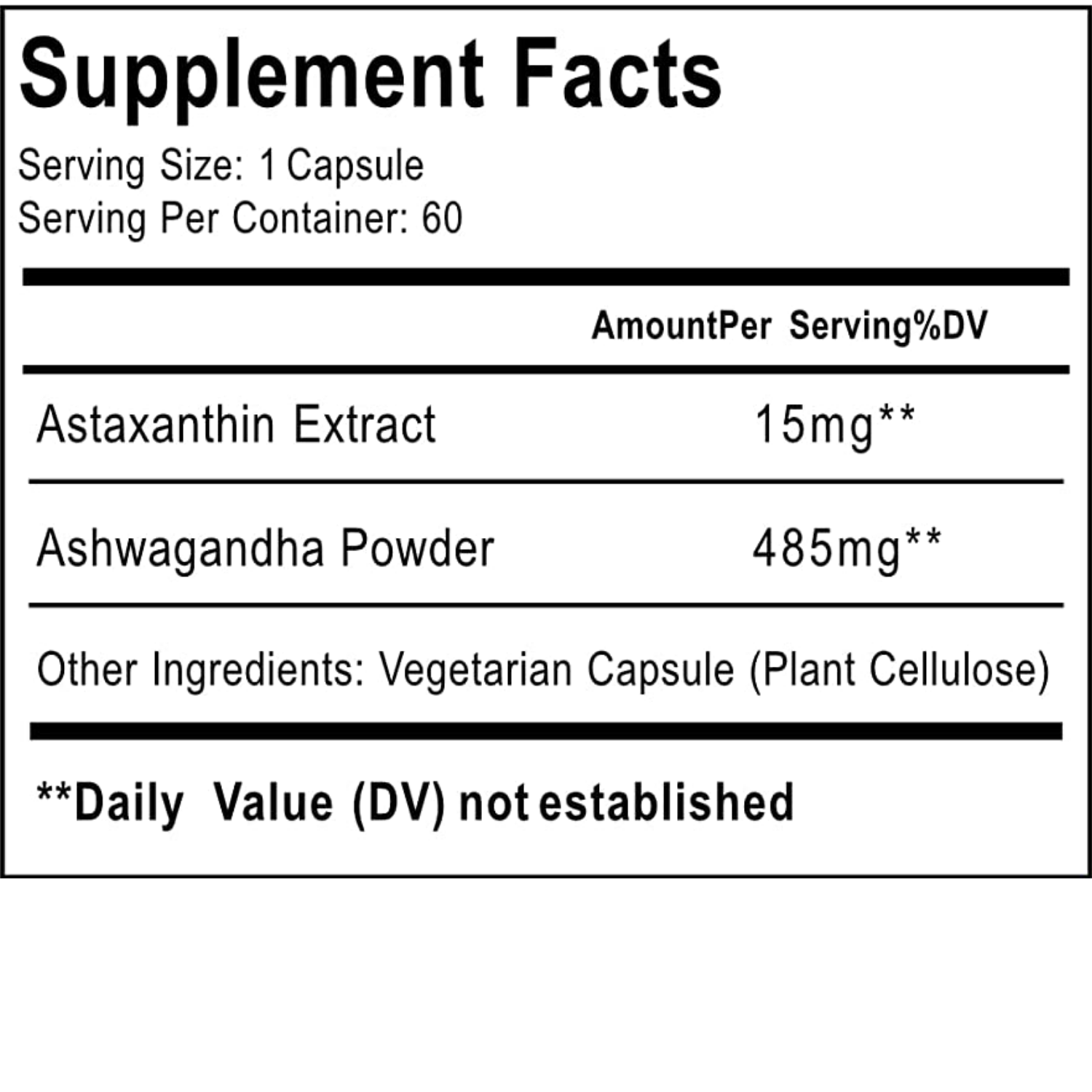ASTAXANTINA 15 MG  + ASHWAGANDHA 485 MG  60 CAPSULAS VEGANO NOOTAMIN
