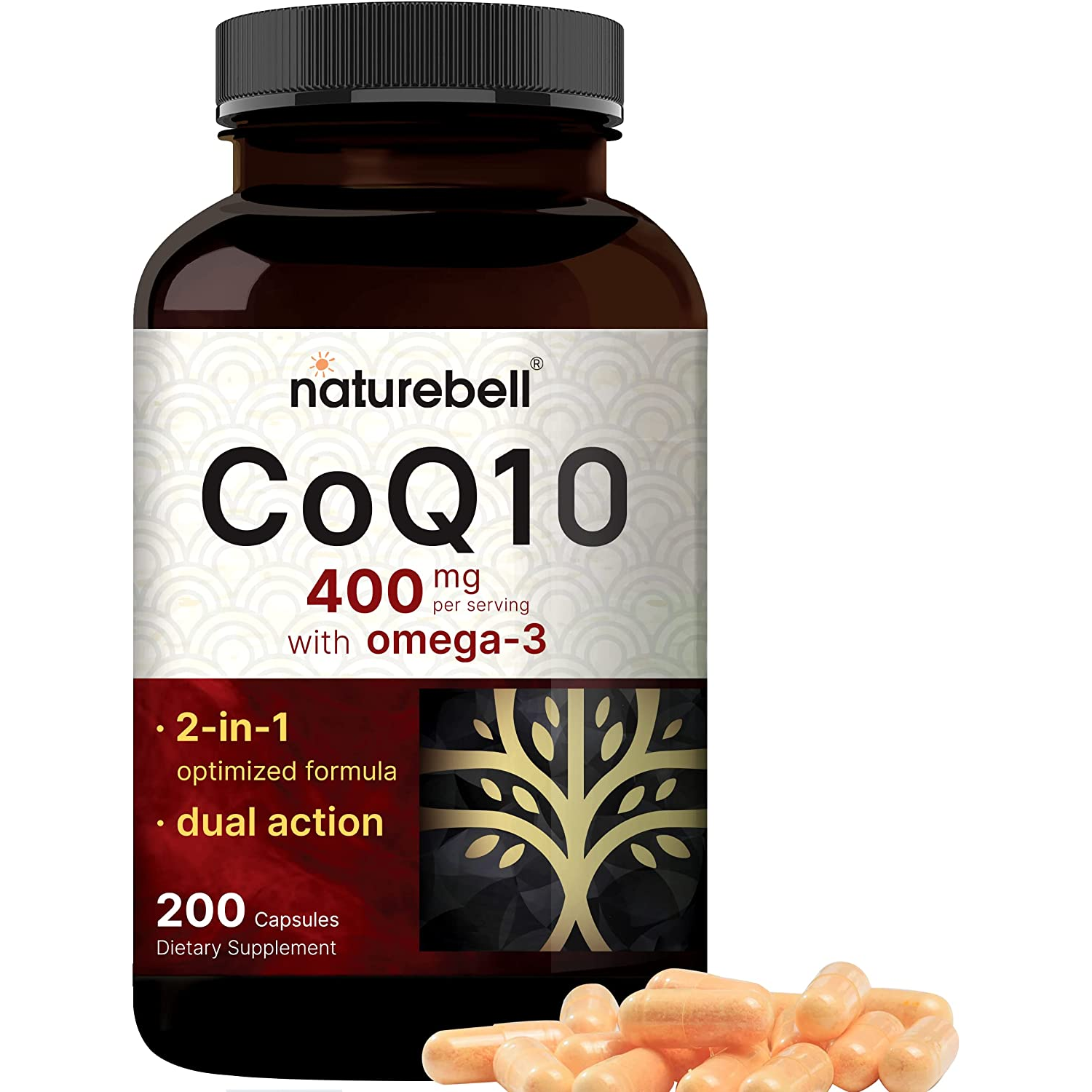 COENZIMA Q10 400 MG UBIQUINONA COQ10 CON OMEGA 3 100 MG NATUREBELL 200 CAPSULAS SIN GMO