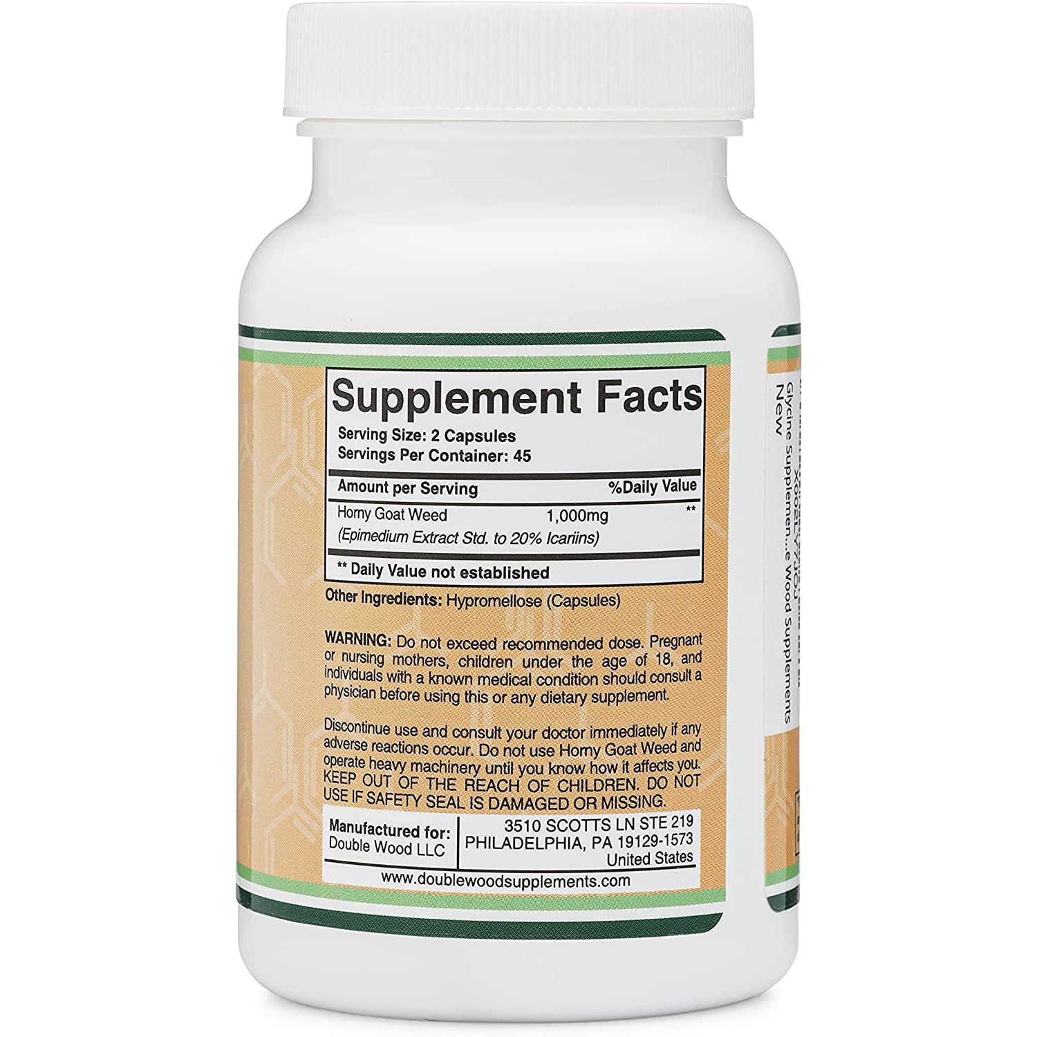 HORNY GOAT WEED 1000 MG 90 CAPSULAS DOUBLE WOOD SUPPLEMENTS