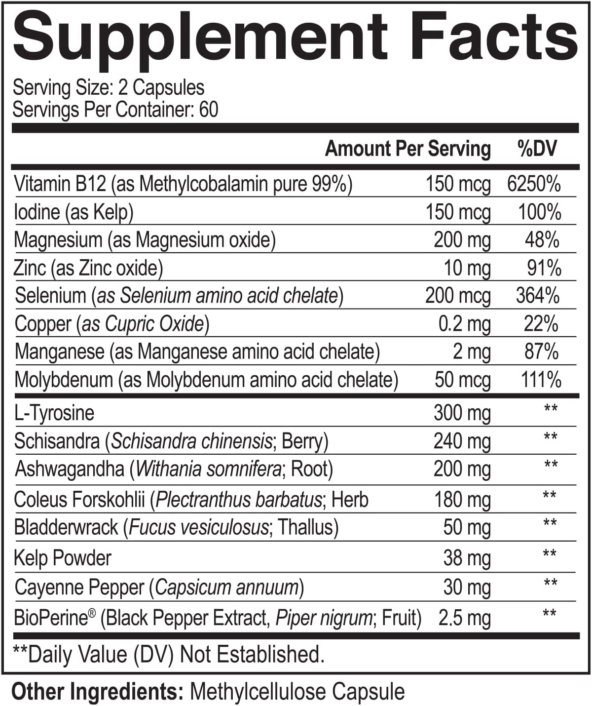 SOPORTE PARA TIROIDES 1252 MG CON TIROSINA 300 MG 120 CAPSULAS VEGETALES VEGANO NUTRIFLAIR