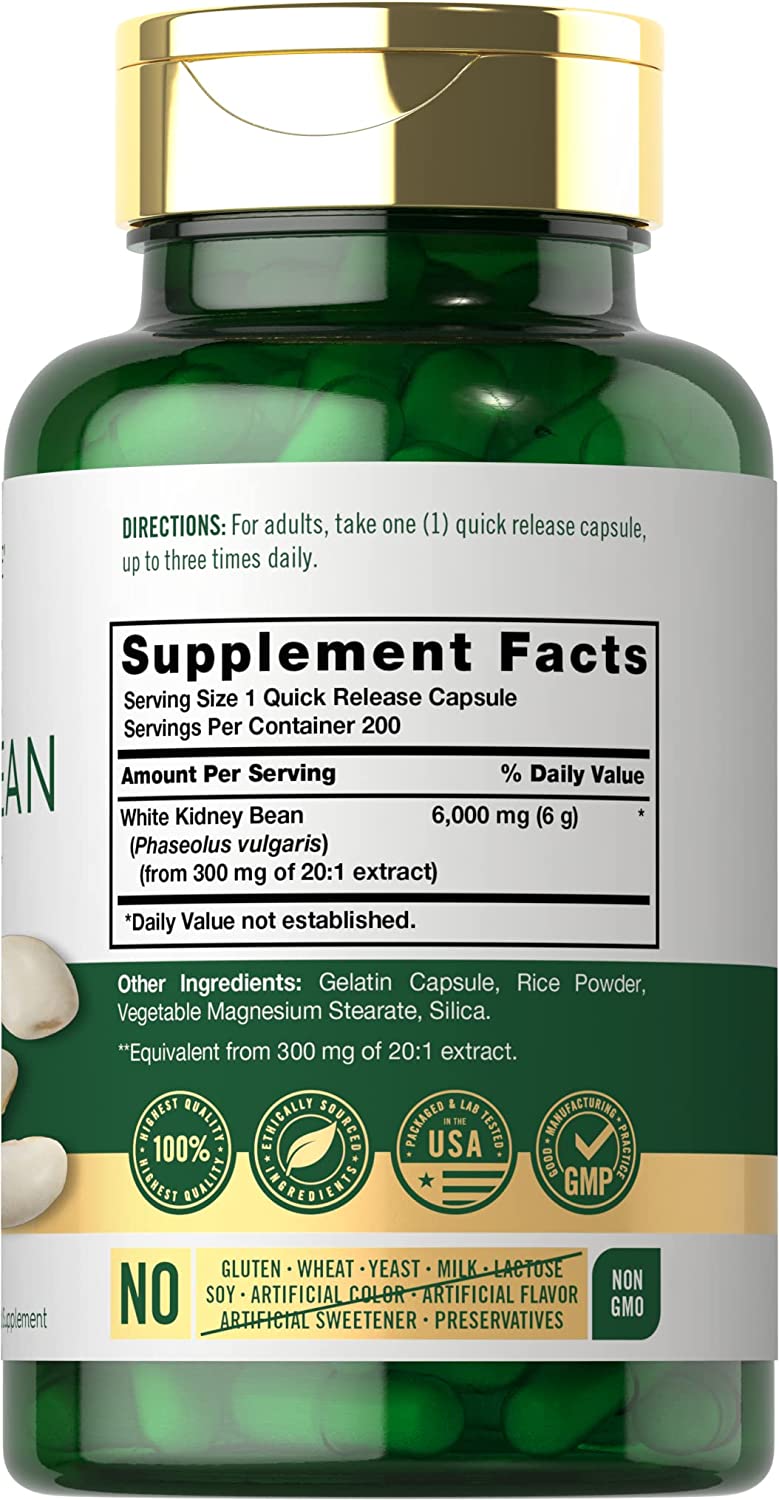 WHITE KIDNEY BEAN BLOQUEADOR DE CARBOHIDRATOS CARLYLE 6,000 MG 200 CAPSULAS SIN GMO