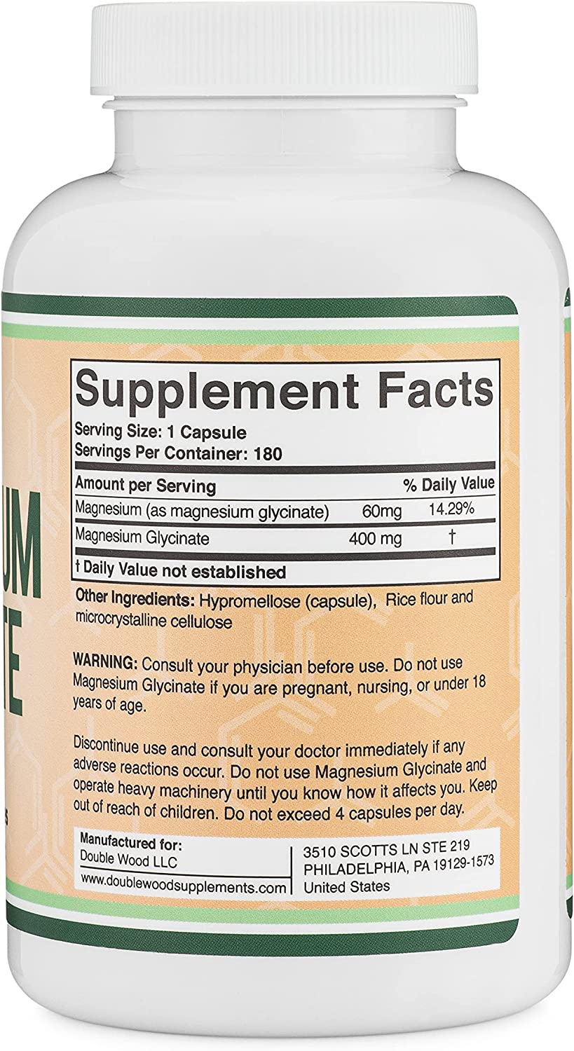 GLICINATO DE MAGNESIO 400 MG 180 CAPSULAS DOUBLE WOOD SUPPLEMENTS