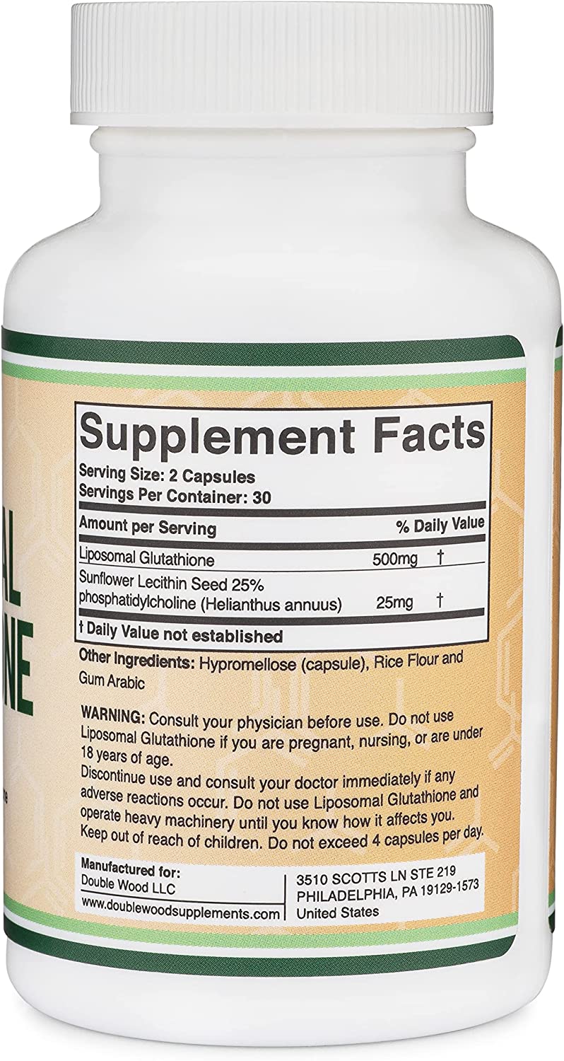 LIPOSOMAL GLUTATHIONE GLUTATIÓN LIPOSÓMICA  500 MG 60 CAPSULAS DOUBLE WOOD SUPPLEMENTS