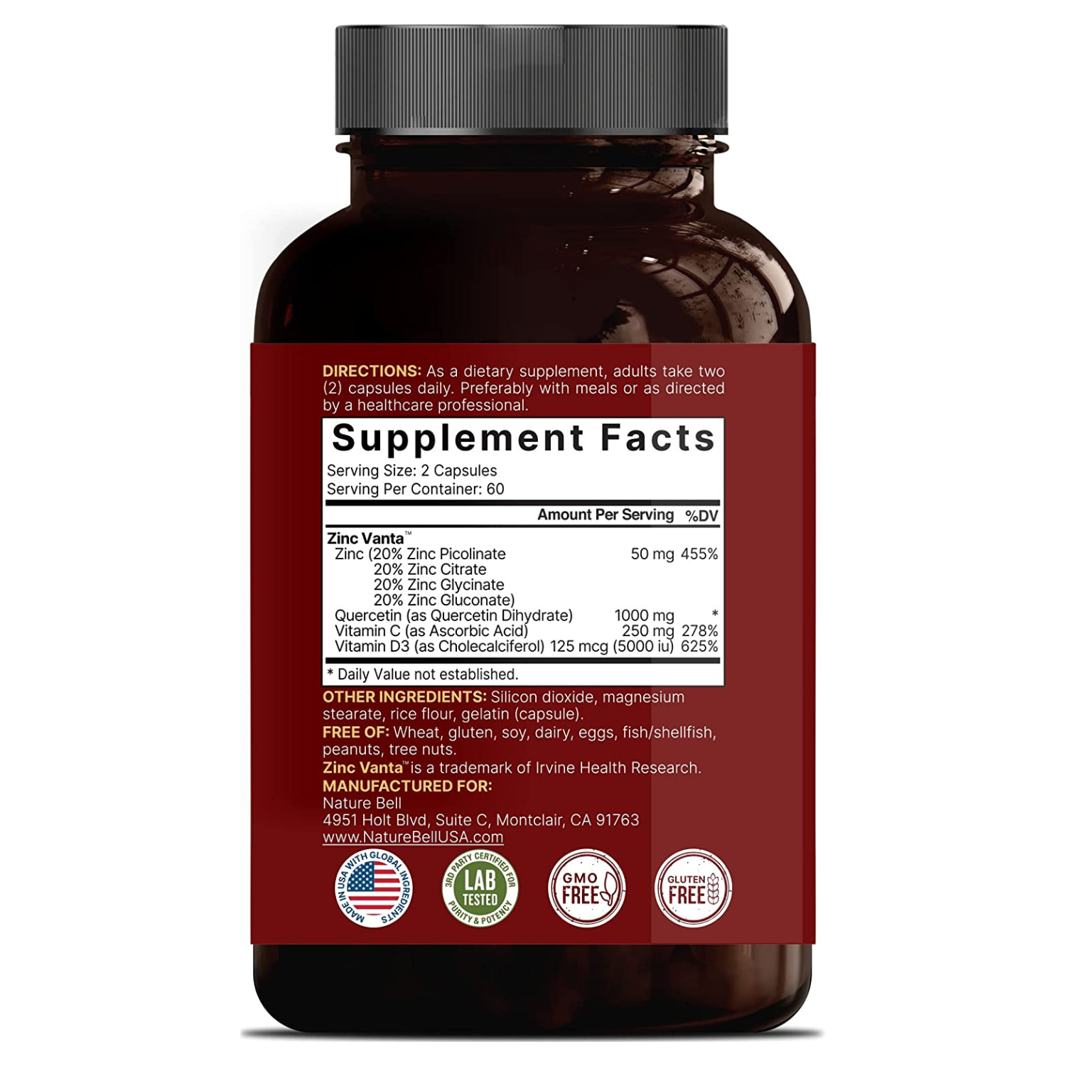 ZINC CON QUERCETINA  1300 MG 120 CAPSULAS NATUREBELL